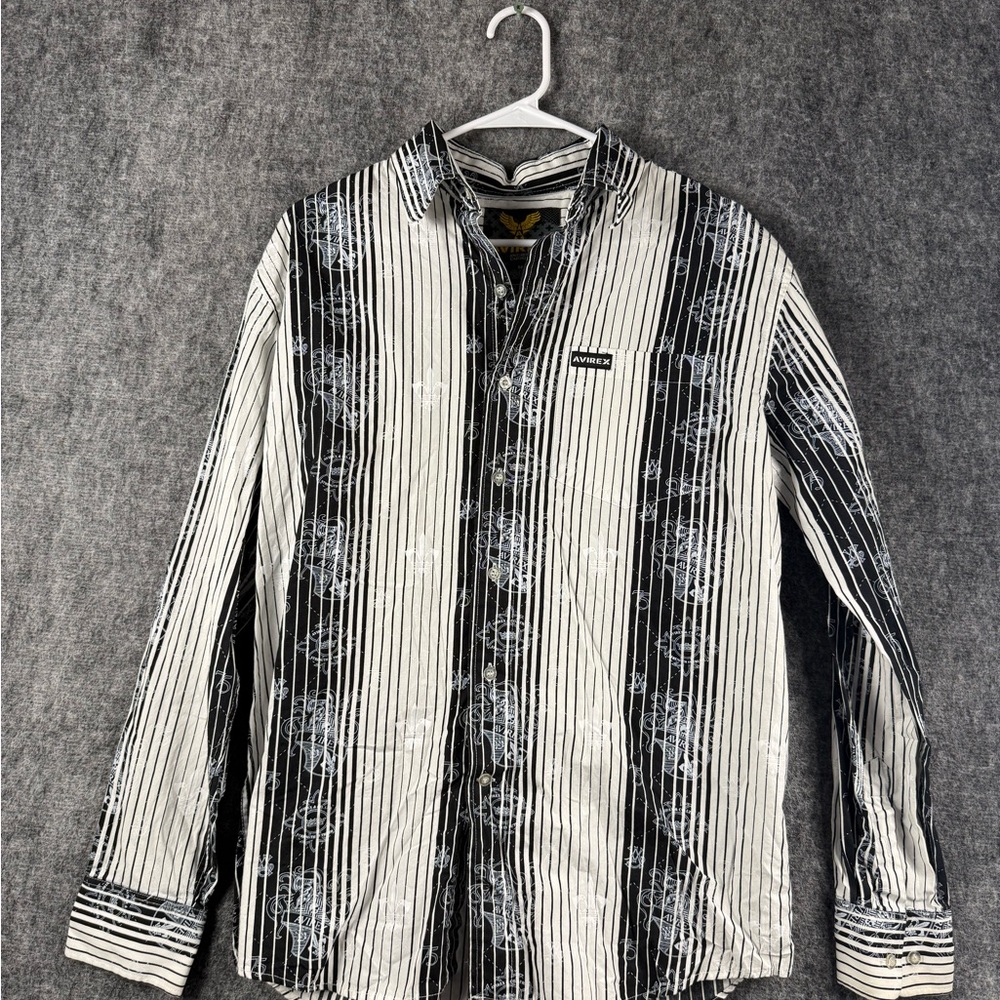 AVIREX Men’s Button Up Shirt Size M Black White Striped